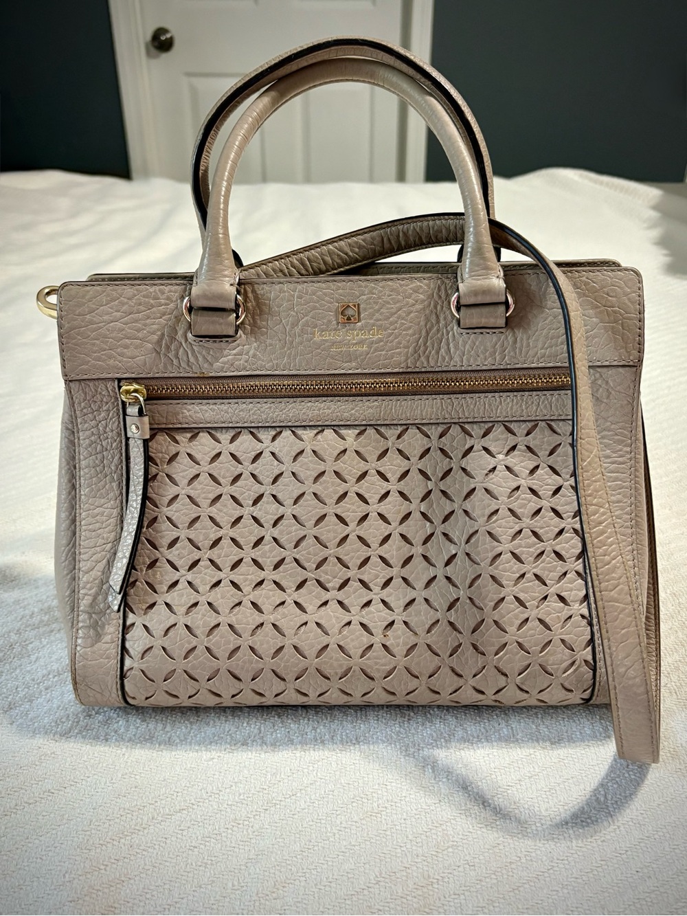 Kate Spade Romy Perri Lane Beige Leather Satchel Purse